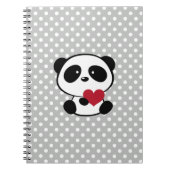 Heart Panda Bear Gray Polka Dots Notebook Notizblock (Vorderseite)