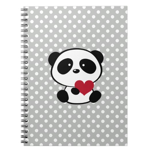 Heart Panda Bear Gray Polka Dots Notebook Notizblock (Vorderseite)
