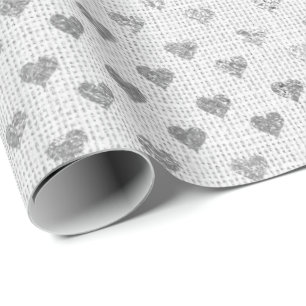 Heart Pastel Silver Gray Bright White Bridal Linen Geschenkpapier