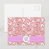 Heart Pattern, Red Hearts, Pink Hearts, Monogram Postkarte (Vorne/Hinten)