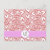 Heart Pattern, Red Hearts, Pink Hearts, Monogram Postkarte (Vorderseite)