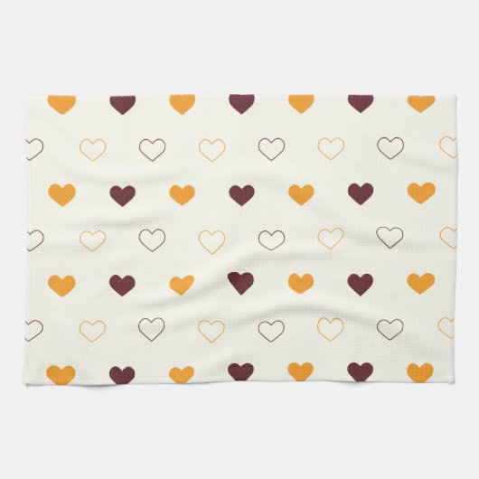 Heart Pattern with Orange & Brown Hearts Geschirrtuch (Horizontal)