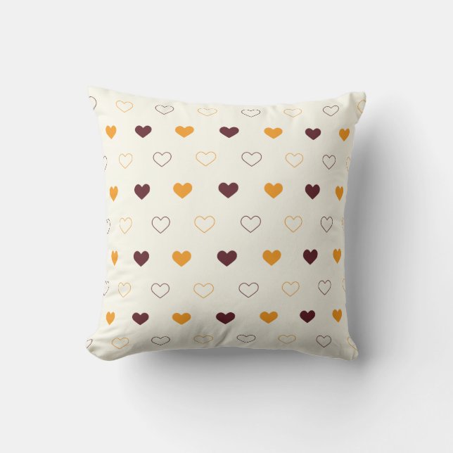 Heart Pattern with Orange & Brown Hearts Kissen (Vorderseite)