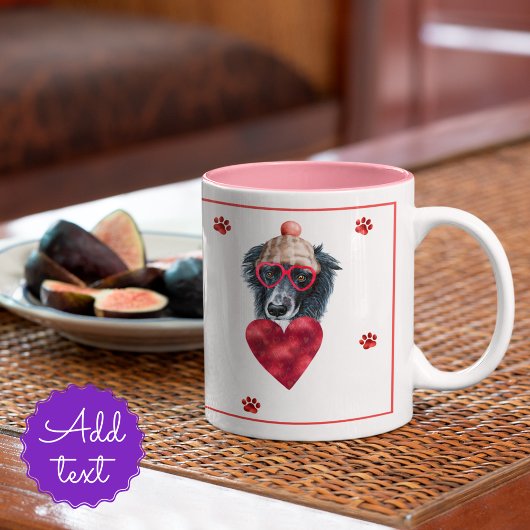 Heart Paws Border Collie Valentine's Day Gift Dog Zweifarbige Tasse