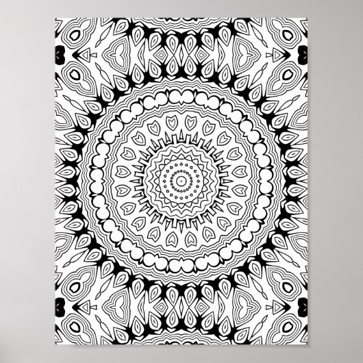 Heart Petal Burst Coloring Page Intricate Design Poster (Vorne)