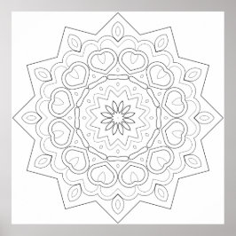 Heart Petal Mandala with Symmetrical Vine Flow Poster