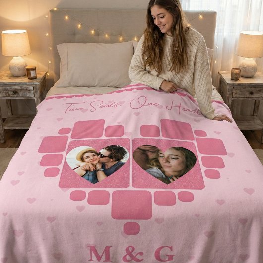 Heart Photo Blanket with Custom Pictures, Monogram Fleecedecke