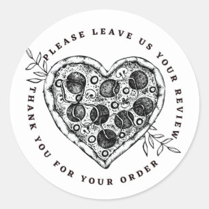Heart Pizza Black and White Verlass Review Danke Runder Aufkleber
