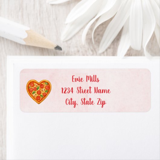 Heart Pizza Return Address Sticker | Red Checkered (Insitu)
