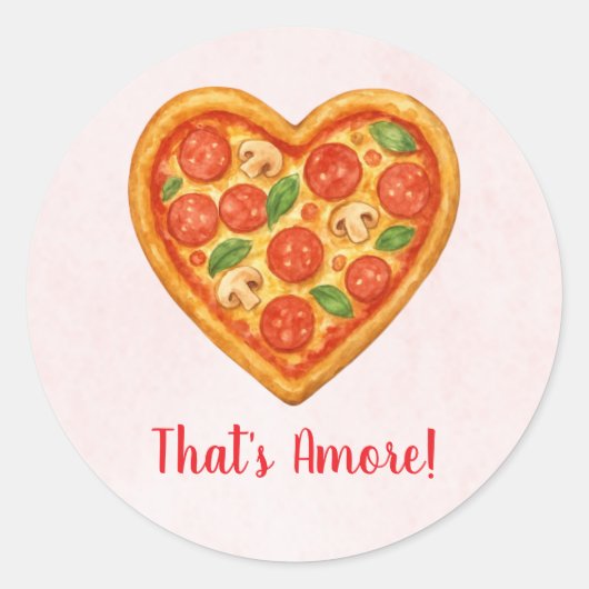 Heart Pizza Round Sticker | Red Checkered Wedding (Vorderseite)