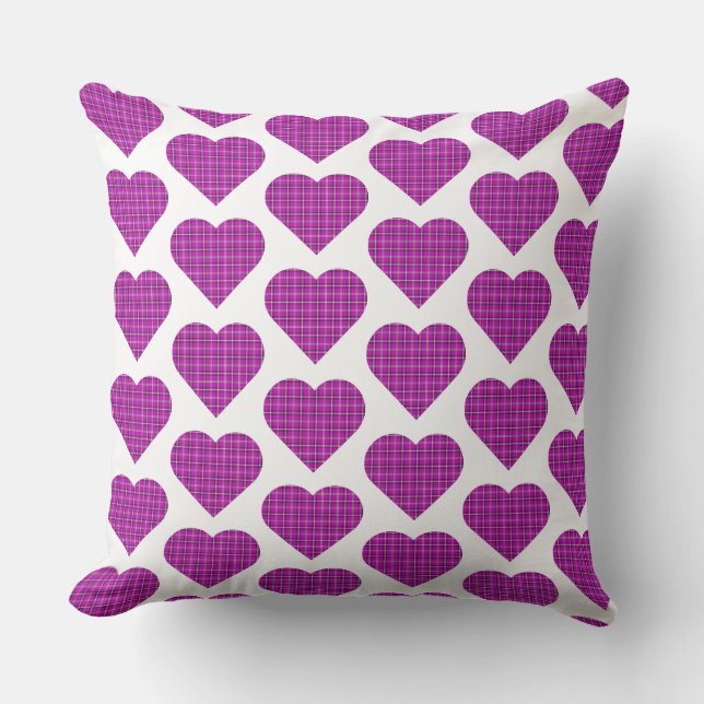 Heart Plaid Pink Purple Black Kissen (Vorderseite)