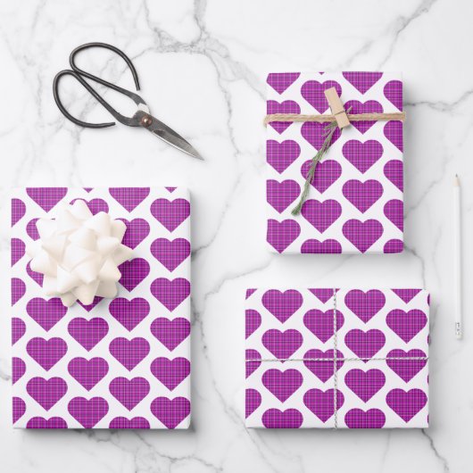 Heart Plaid Purple Pink Black Geschenkpapier Set (Vorderseite)