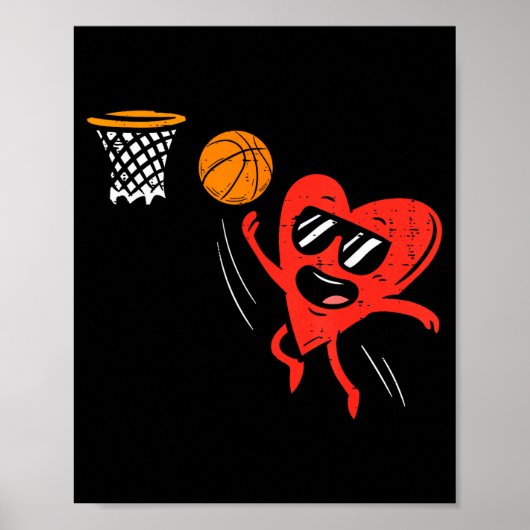 Heart Playing Basketball Cute Valentines Day Srts  Poster (Vorne)