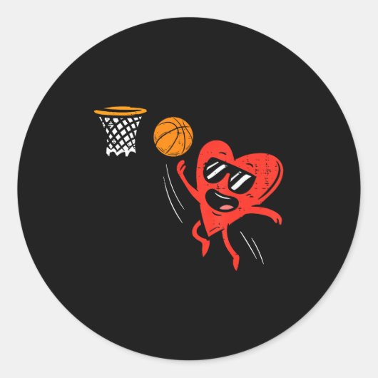 Heart Playing Basketball Cute Valentines Day Srts Runder Aufkleber (Vorderseite)