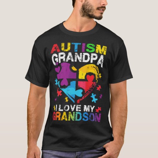 Heart Puzzle Autism Grandpa I Love My Grandson Awa T-Shirt (Vorderseite)