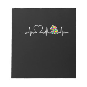 Heart Puzzle Piece Heartbeat Cool Autism Awareness Notizblock