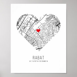 Heart Rabat City Map (Marokko) Poster
