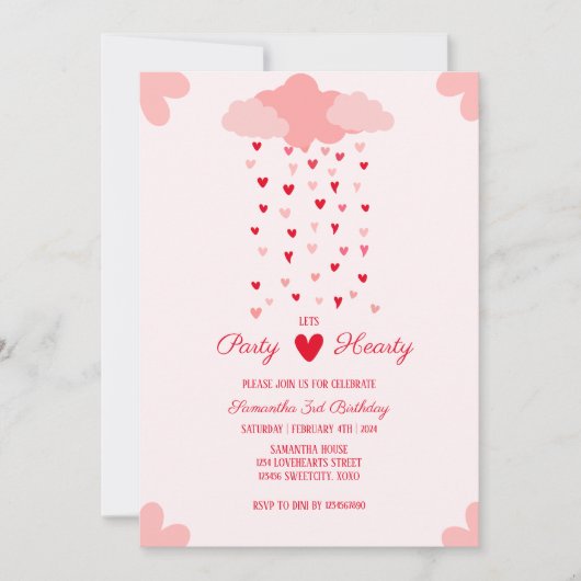 Heart Rain Delight Birthday Einladung (Vorderseite)