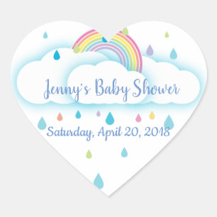 Heart Rainbow Cloud Baby Dusche Save the Date Herz-Aufkleber