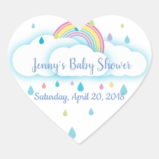 Heart Rainbow Cloud Baby Dusche Save the Date Herz-Aufkleber (Vorderseite)