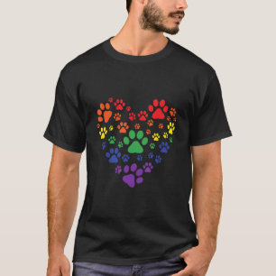 Heart Rainbow Hund Liebe Paw Prints Gay Pride Pet  T-Shirt