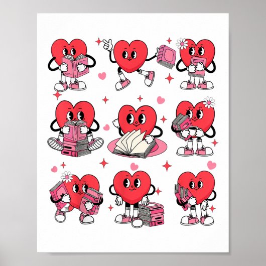 Heart Reading a Book Valentinstag Teachers Book Poster (Vorne)