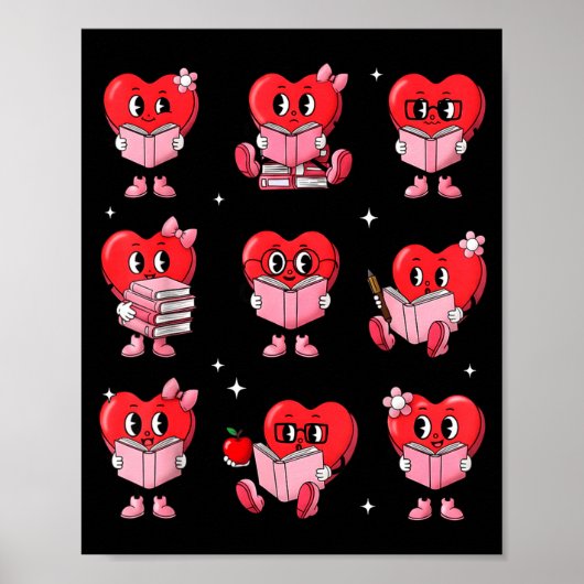 Heart Reading Books Valentine Teacher Boy Girl Boo Poster (Vorne)
