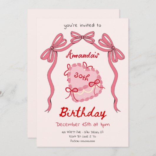 Heart Recto Cake Birthday Einladung (Vorne/Hinten)