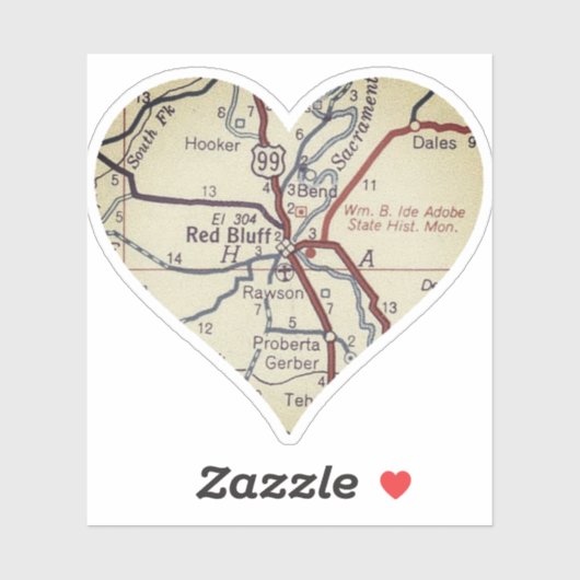 Heart Red Bluff California Aufkleber (Blatt)