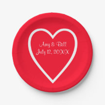 Heart Red White Wedding Custom Paper Teller 7"