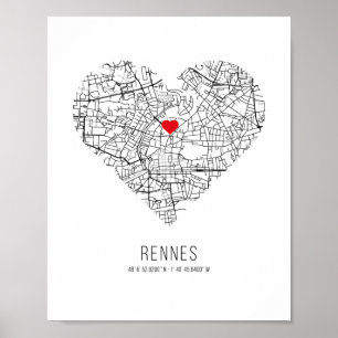 Heart Rennes City Map (Frankreich) Poster
