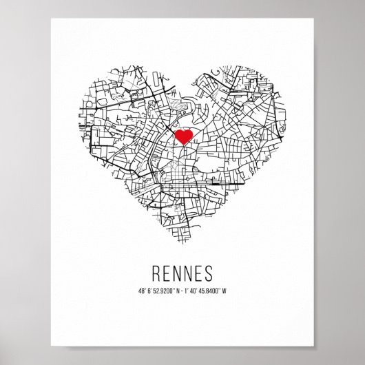 Heart Rennes City Map (Frankreich) Poster (Vorne)