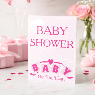 Heart Ribbon Bright Pink Baby Shower Invitation Einladung