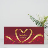 Heart Ribbon Gold Red Valentine's Day Geschenkkart (Stehend Vorderseite)