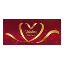 Heart Ribbon Gold Red Valentine's Day Gift Card