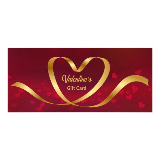 Heart Ribbon Gold Red Valentine's Day Gift Card Werbekarte (Vorne)