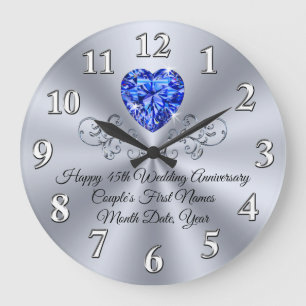 Heart Sapphire Happy 45 th Wedding Anniversary Ges Große Wanduhr