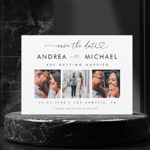 Heart Script & 3 Foto Collage Romantische Hochzeit Save The Date