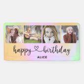 Heart Script 4 Photo Holographic Birthday Banner (Horizontal)