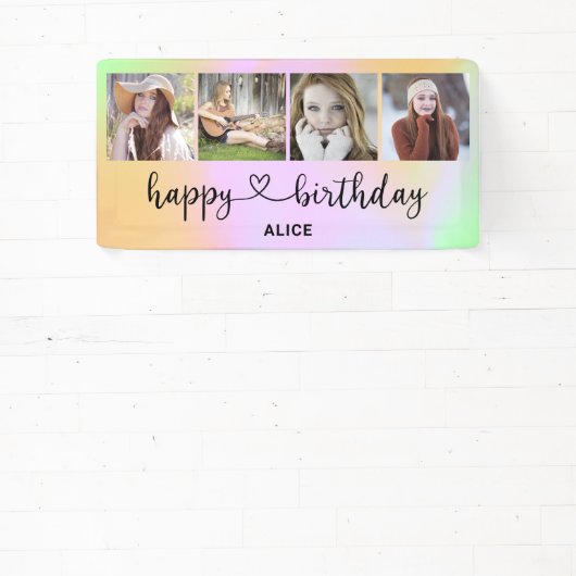 Heart Script 4 Photo Holographic Birthday Banner (InSitu)