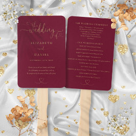 Heart Script Burgundy and Gold Wedding Program Fächer