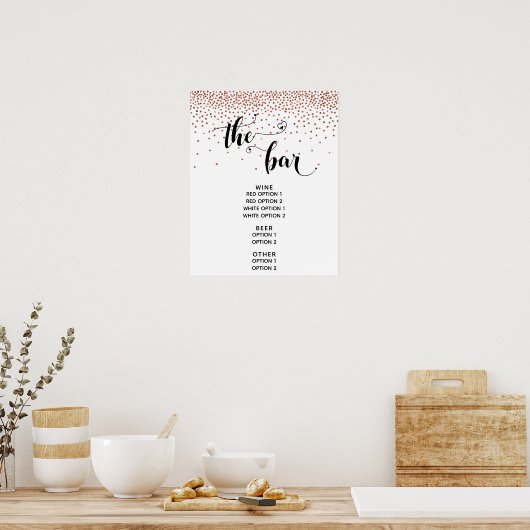 Heart Script & Copper Confetti "The Bar" Menu-Zeic Poster (Küche)