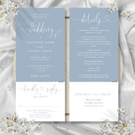 Heart Script Dusty Blue All in one Wedding Einladung