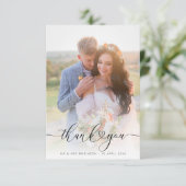 heart script elegant wedding photo thank you dankeskarte (Stehend Vorderseite)