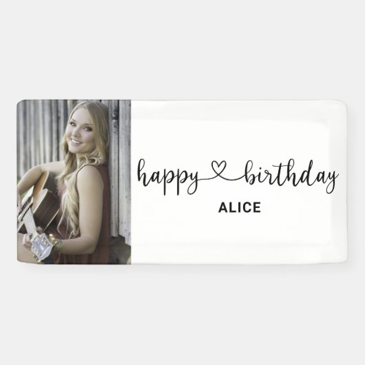 Heart Script Foto Happy Birthday Banner (Horizontal)