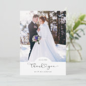 Heart Script Foto Wedding Dankeskarte (Stehend Vorderseite)
