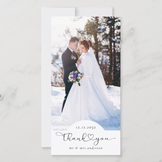 Heart Script Foto Wedding Dankeskarte (Vorderseite)