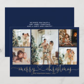 Heart Script Gold Blue Frohe Weihnachten 5 Foto (Vorne/Hinten)