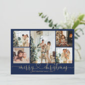 Heart Script Gold Blue Frohe Weihnachten 5 Foto (Stehend Vorderseite)