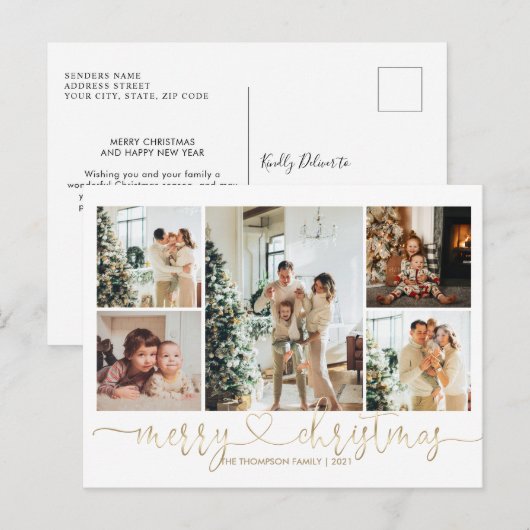 Heart Script Gold Frohe Weihnachten 5 Foto (Vorne/Hinten)